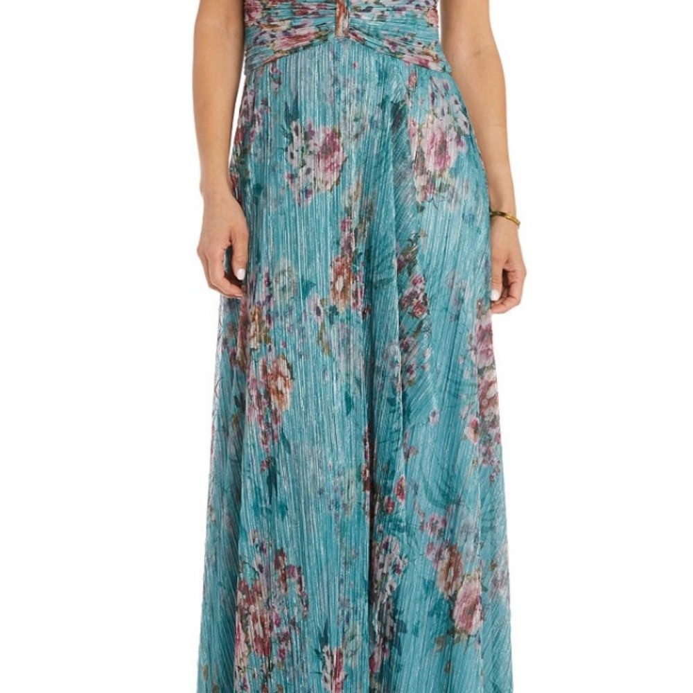 R & M Richards Teal Floral Maxi Dress